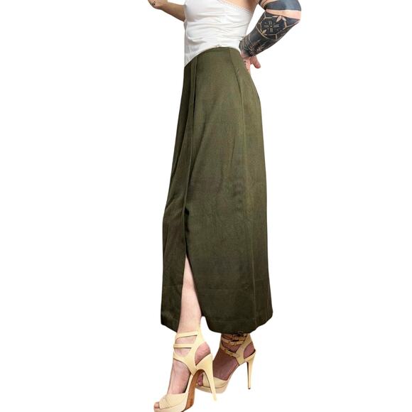 Women's Vintage Green Casual Corner Polyester Blend Maxi Skirt w/ Slit - Picture 2 of 7